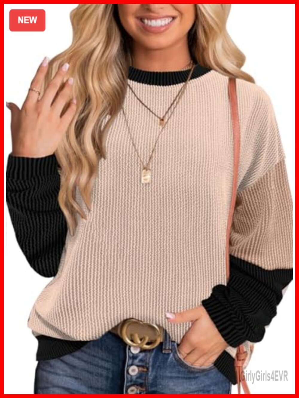 Womens Long Sleeve Color Block Knit Tunic Top Crewneck Cute Work Fall Shirt